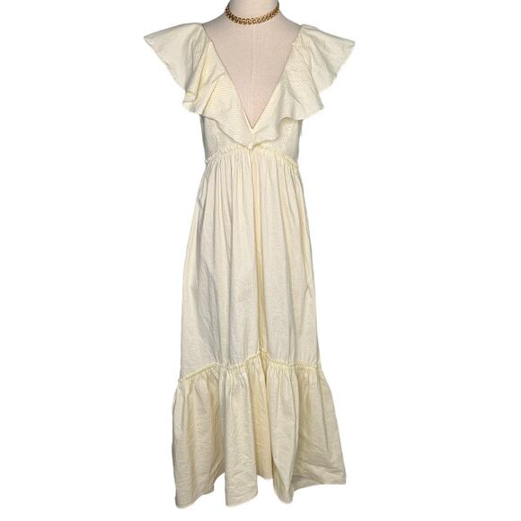 La Ligne Dresses & Skirts - La Ligne D'été Dress yellow white pinstripe flutter sleeve deep V maxi size M